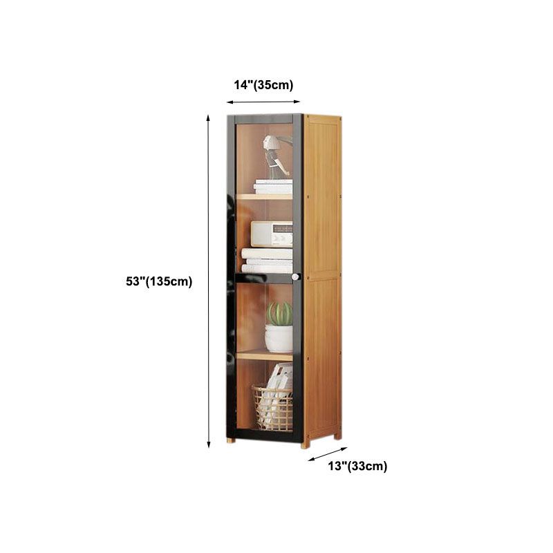 Modern Style Bookcase Bamboo Closed Back Bookshelf with Door for Home Office