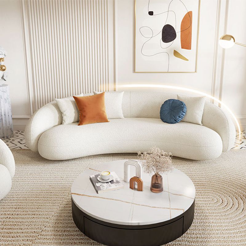 23.62" High Sloped Arm Sofa with 4 Pillows Wool Sofa in White