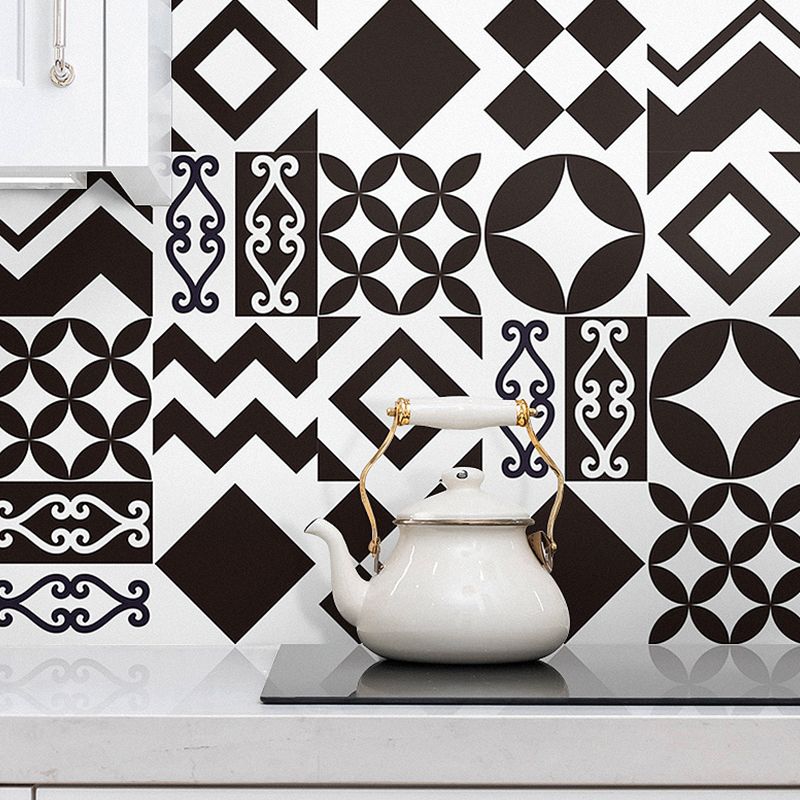 Black Modern Peel Wallpaper Panels 8' L x 8" W Geometry Pattern Wall Art for Kitchen