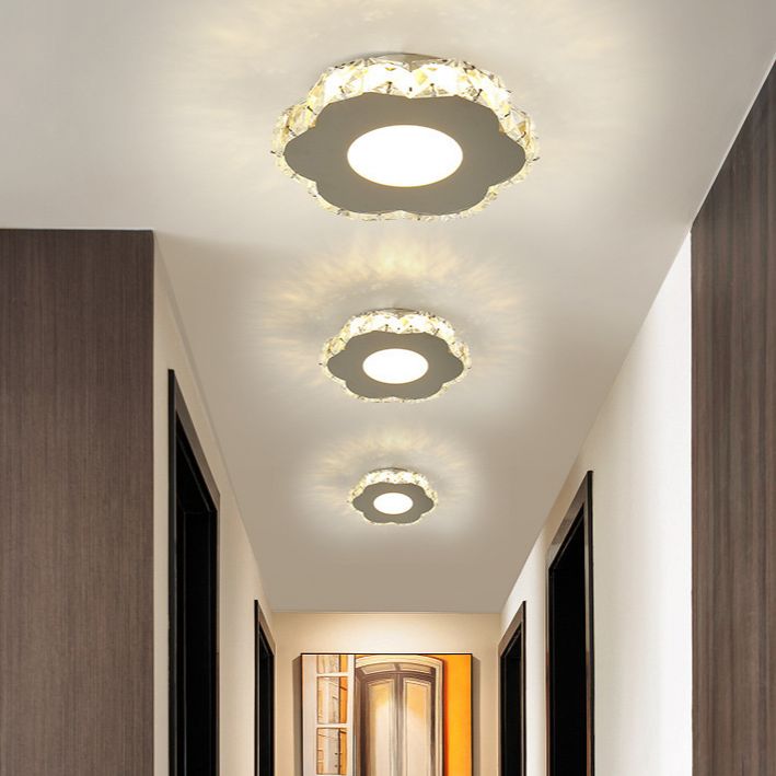 Silver Shaded Semi Flush Mount Lighting Modern LED Crystal Ceiling Light Fixture