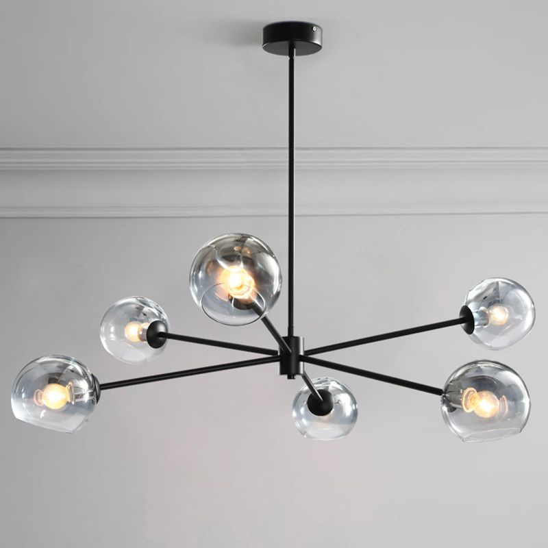 Zwarte moderne stijl kroonluchter licht rookgrijs schaduw 6 lichten verlichtingsarmaturen