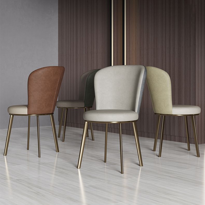 Scandinavian Style Leather Dining Chairs Solid Back Armless Dining Chairs for Home