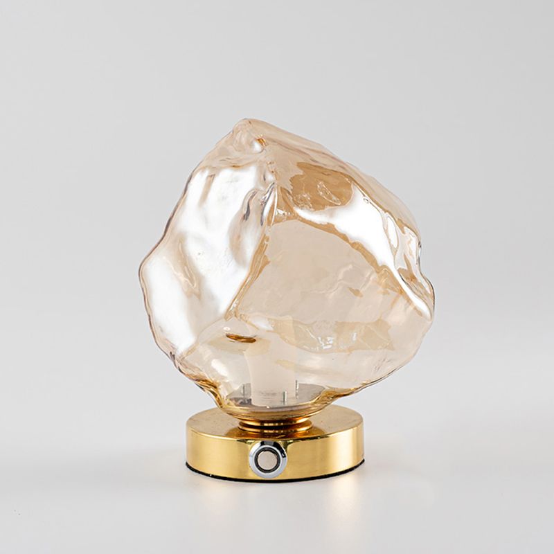 Lámpara de mesa de oro de 1 luces de color nocturna de vidrio en forma de piedra