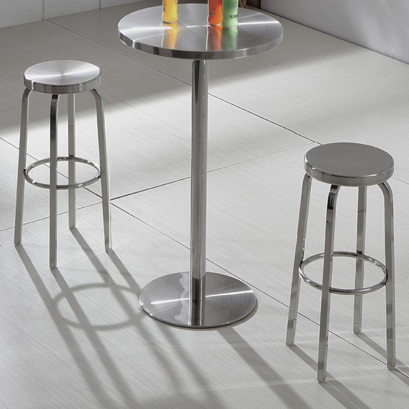 1 Pcs Industrial Silver Counter Stools Stainless Steel Bar Bristol Stools with Round Seat