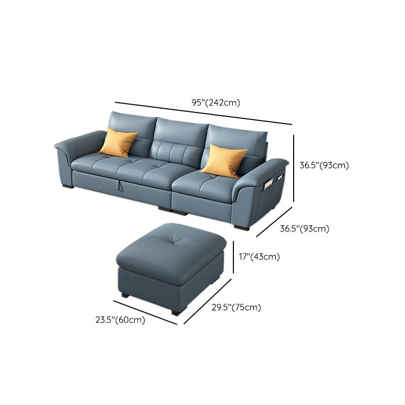 Stainless Steel Blue Genuine Leather Living Room Flared Arm Sofa