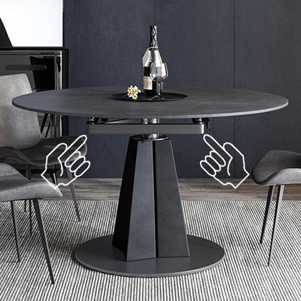 Round Sintered Stone Dining Table Pedestal Furniture with Leaf Extension