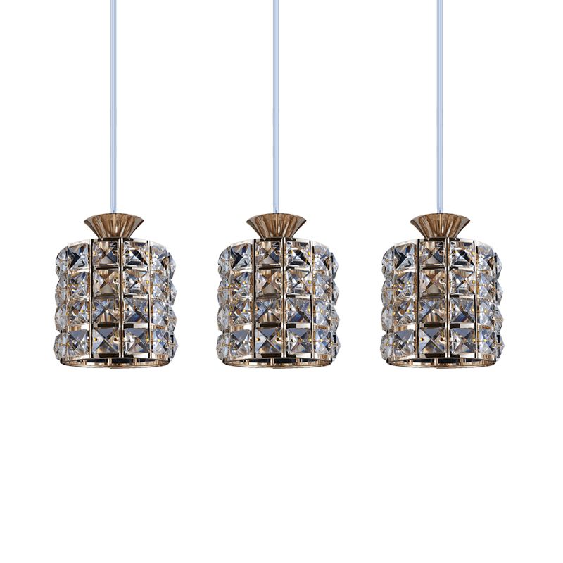 Crystal Drum Pendant Light Metal Frame Ceiling Light for Balcony