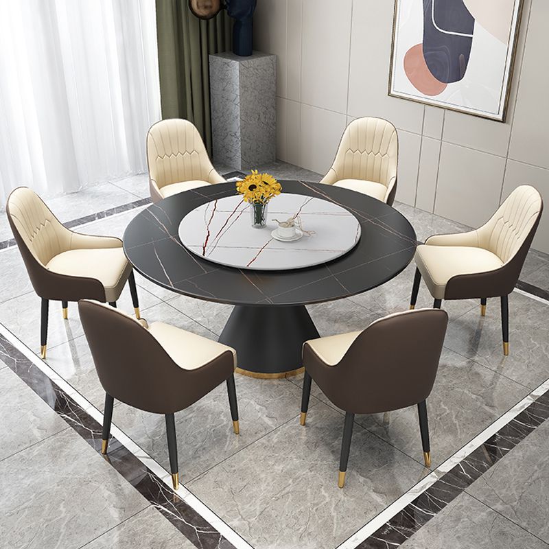 Hedendaagse ronde eettafel gesinterde stenen tafel met zwarte voetstukbasis, 51.2 "l x 51.2" w x 30 "h