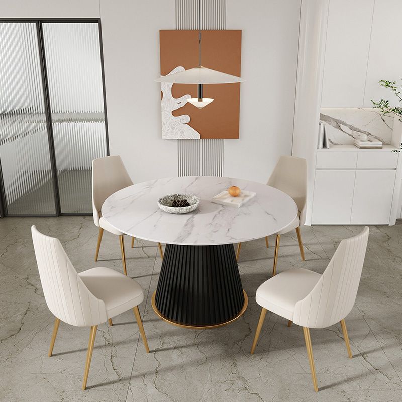 Traditional Luxury Dining Table Round Sintered Stone Pedestal Dining Table
