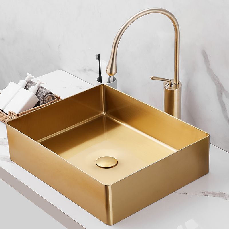 Contemporary Bathroom Sink Metal Rectangular Trough Sink with Pop-Up Drain