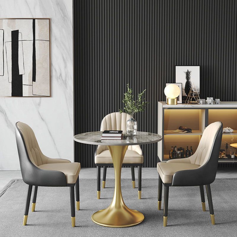 Metal Traditional Luxury Round Table for Home Sintered Stone Table with Tulip