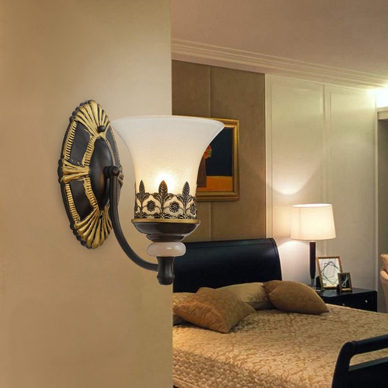 Flared Bedroom Sconce Light Fixture Rustic Frosted White Glass Wall Mounted Lamp