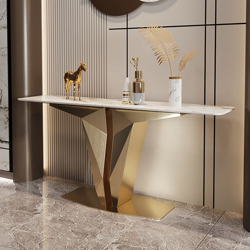 Modern Console Table Gold Stone Accent Table for Hall , 33.46" Tall