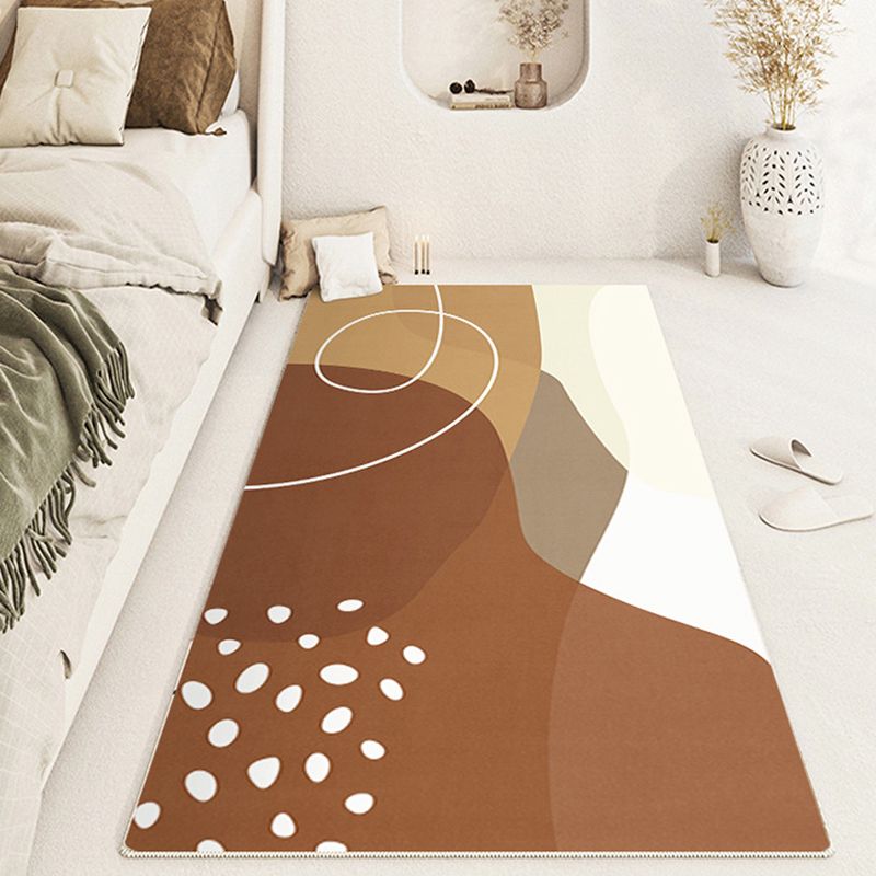 Nordic Dark Brown Rug Polyester Color Lump Rug Tear Resistant Rug for Bedroom