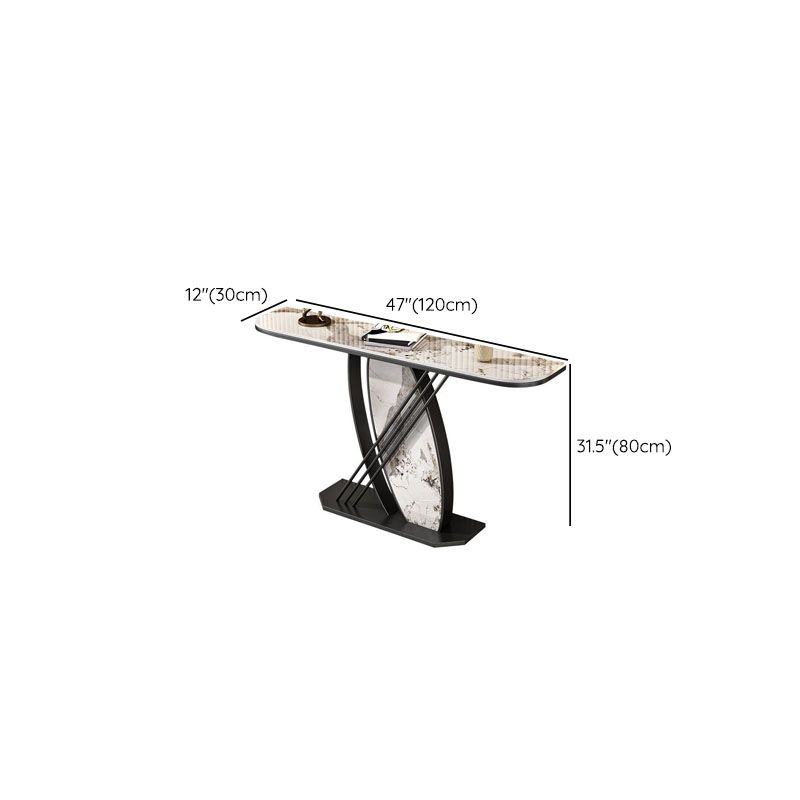 Glam Stone Iron Accent Table Half Moon Console Sofa Table for Hall