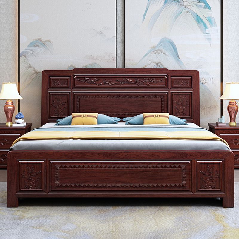 Solid Wood Panel Bed Traditional with Headboard Standard Bed Rectangular