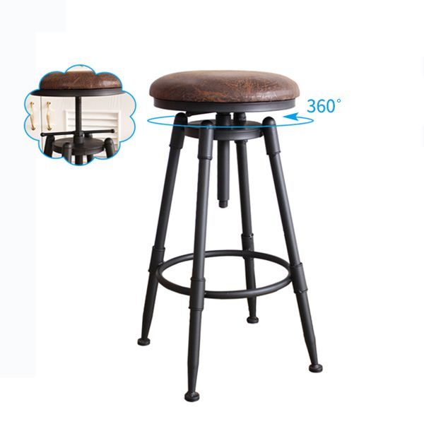 Industrial Metal Barstool Leather Counter Stool in Matte Finish for Home