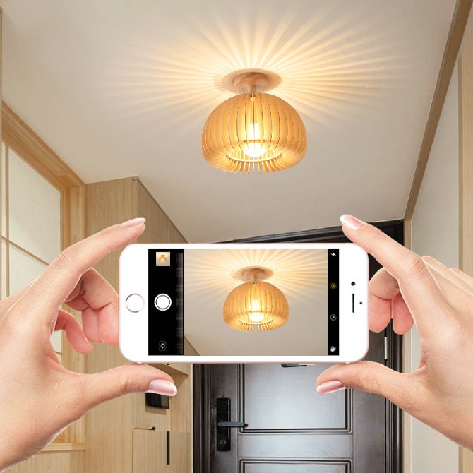1-Light Ceiling Light Modern Ceiling Mount Light with Wood Shade for Aisle