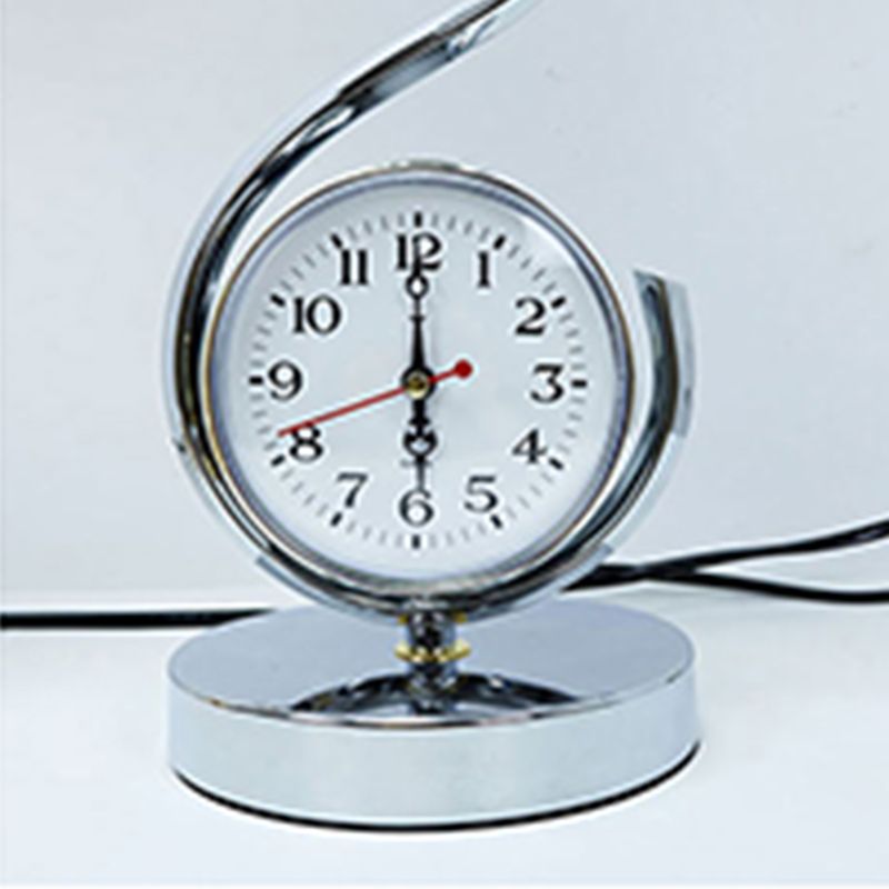 White Glass Ball Nightstand Lamp Modern 1-Light Table Light with S-shaped Base and Clock