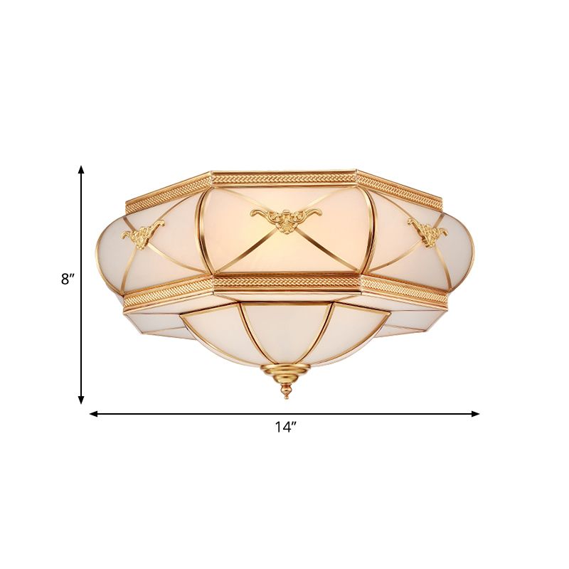 3/4/6 Lights Flush Ceiling Light Traditional Flower Curved Frosted Glass Flush Mount in Gold for Bedroom