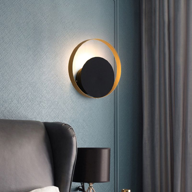 Nordic Style Brass Wall Sconce Black Round Shape Wall Light for Living Room