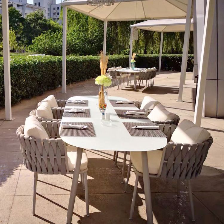 Boho 1/5/7 Pcs Dining Table Set Stone Table with Chairs for Patio