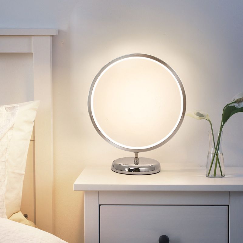 Chrome Ring Shaped Night Stand Lamp Simple Style Metal LED Table Light
