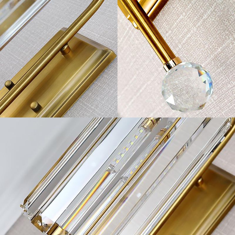 Cylindrical Clear Crystal Wall Light Vintage 1/2-Bulb Wall Sconce Light with Metal Gooseneck Arm in Gold