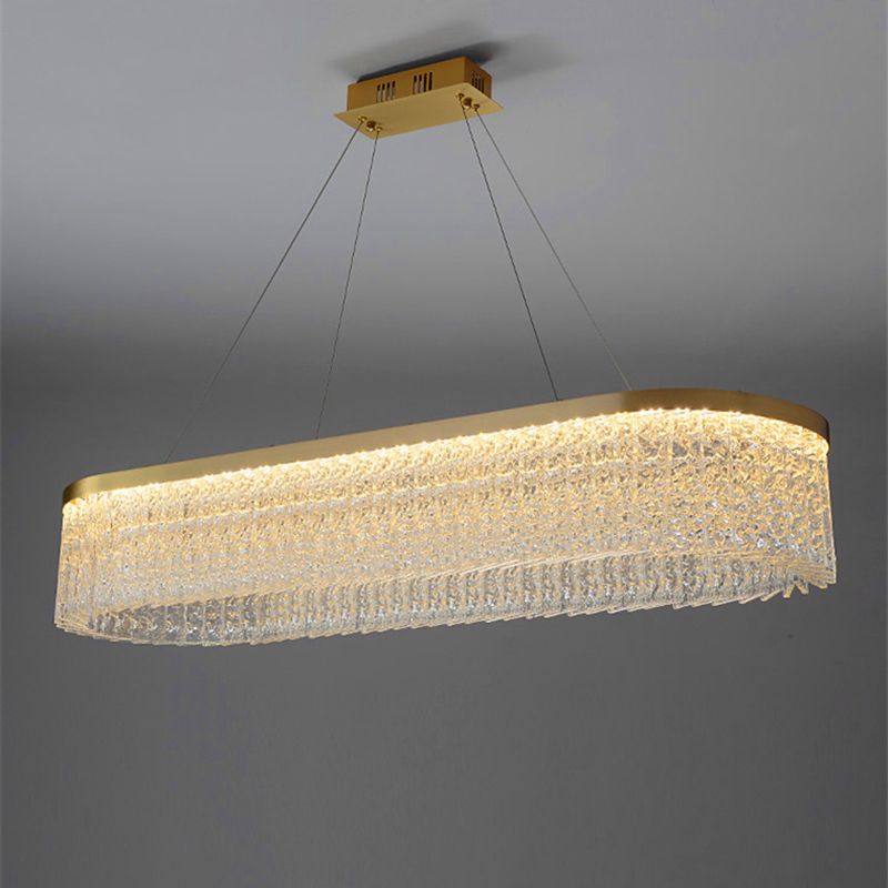 Minimalistic Chandelier Gold Geometric Shaped LED Hanging Island Light with Crystal Shade