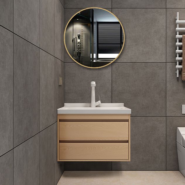 Wall Mount Vanity Mirror Single Sink Rectangle Door Wood Vanity with Drawers