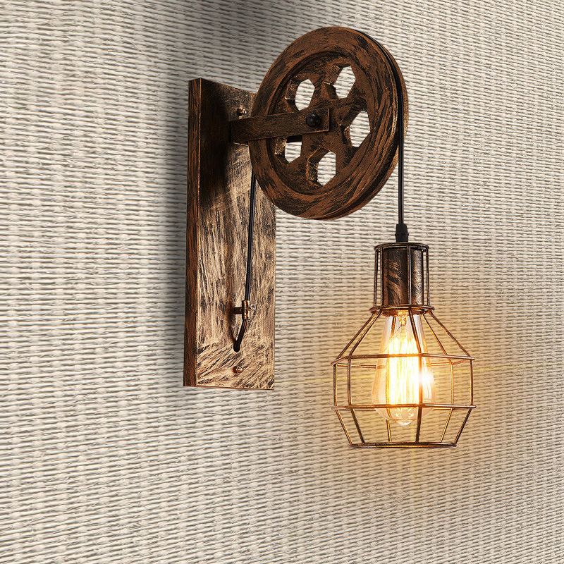Metal Orb Grid Cage Wall Light with Pulley Deco 1 Light Antique Wall Sconce in Bronze for Bar
