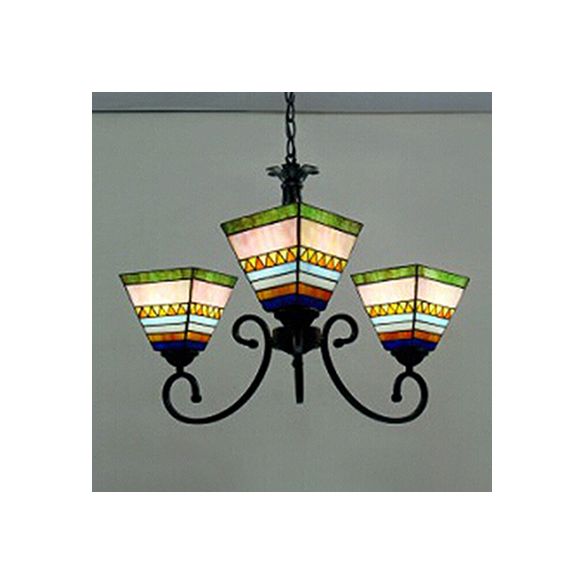 Stained Glass Craftsman Chandelier Living Room 3 Lights Tiffany Antique Ceiling Pendant in Pink