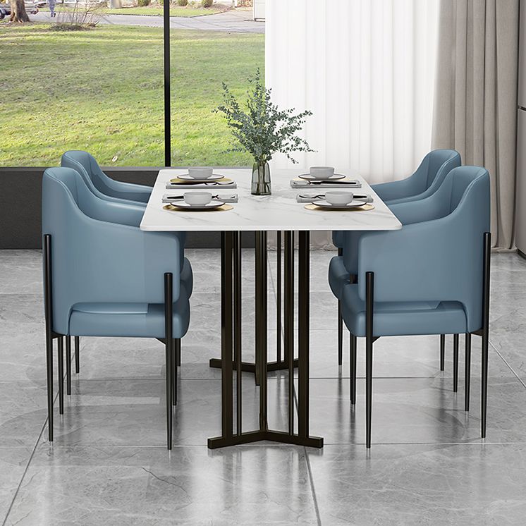 Sintered Stone White Dining Table Traditional Luxury Dining Table with Metal Base