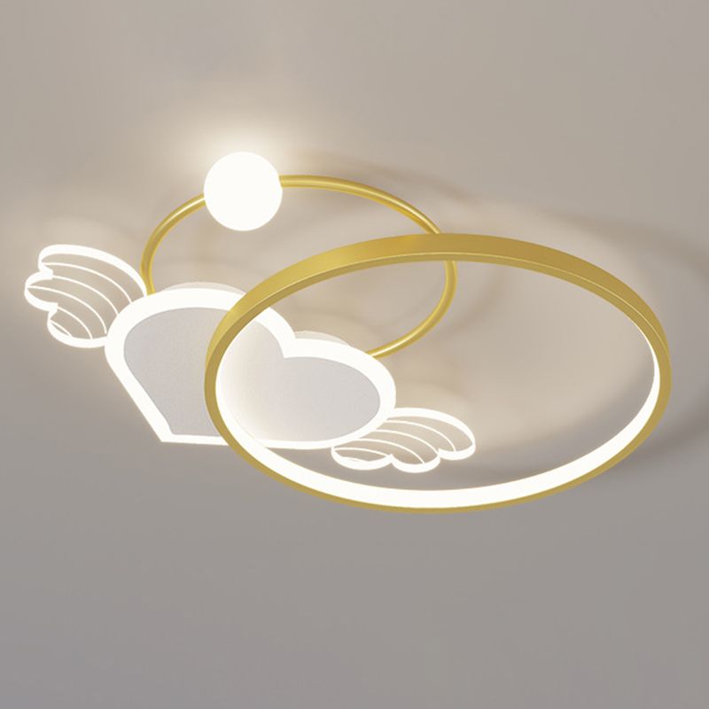 Cartoon Heart Vleugel Flush Mount Plafond Licht Metaal Kids Room LED Flush Light met Halo Ring