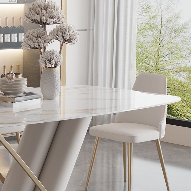 Modern Kitchen Dining Room Set Standard Height with Sintered Stone Top and Pedestal Base Table Set