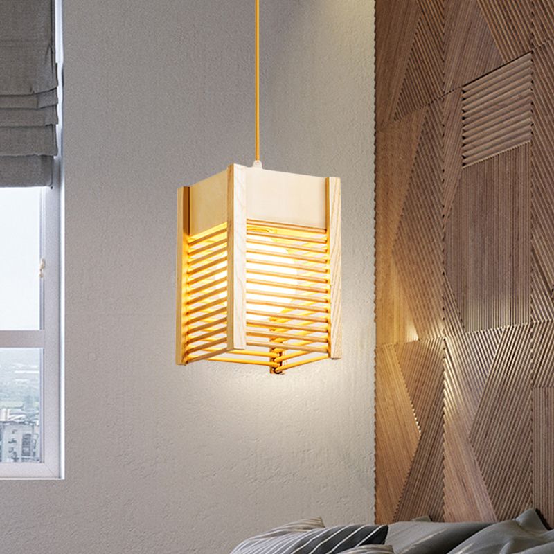 Cage Sushi House Suspension Licht Holz 1 Leichter japanischer Stil Drop Anhänger in Beige
