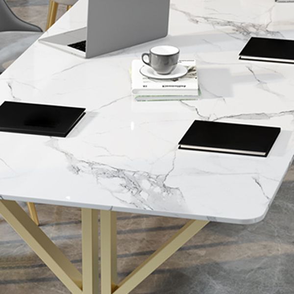 Metal Modern Style Dining Table Sintered Stone Top Table for Dining Room