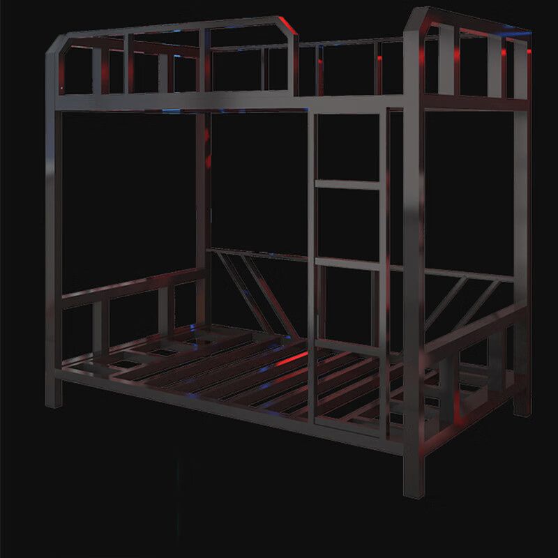 Contemporary Bunk Bed Black Metal with Built-In Ladder and Guardrails