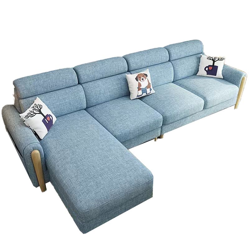 Modern 35.43 " H Blue Cotton Blend Square Arm Sofa & Chaise with Storage