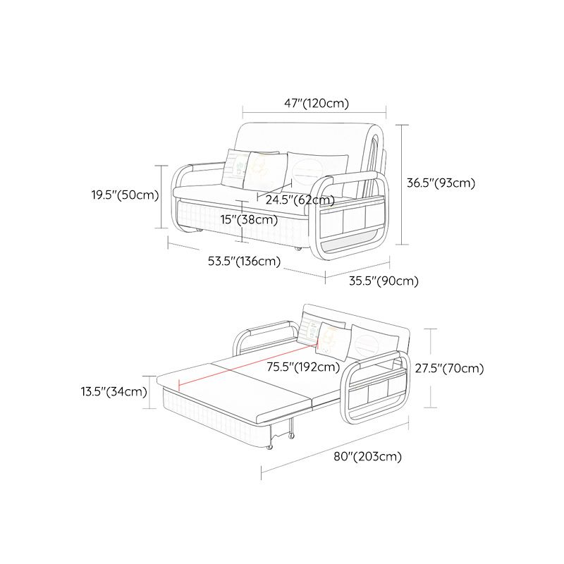 Pillow Included Sofa Futon Cushion Back Round Arms Convertible Sofa