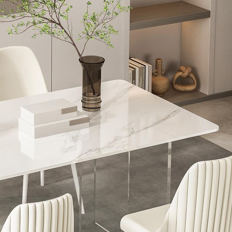 Modern Sintered Stone Dining Table Acrylic Dining Table with Double Pedestal Base