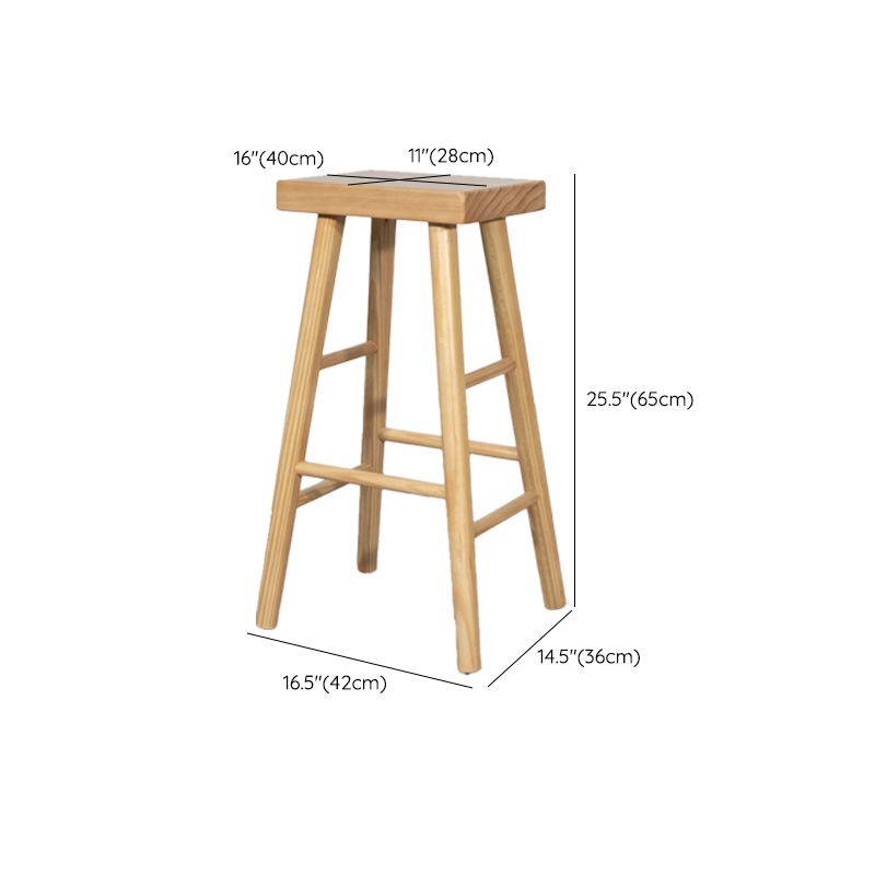 Indoor Rectangle Backless Bar Stool Pine Solid Wood Bar Stool in Natural