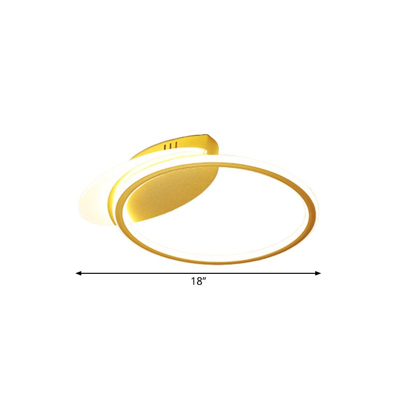 Metallic Round Flush Mount Fixture Minimalist LED Flush Lighting in Gold for Bedroom, White/Warm Light