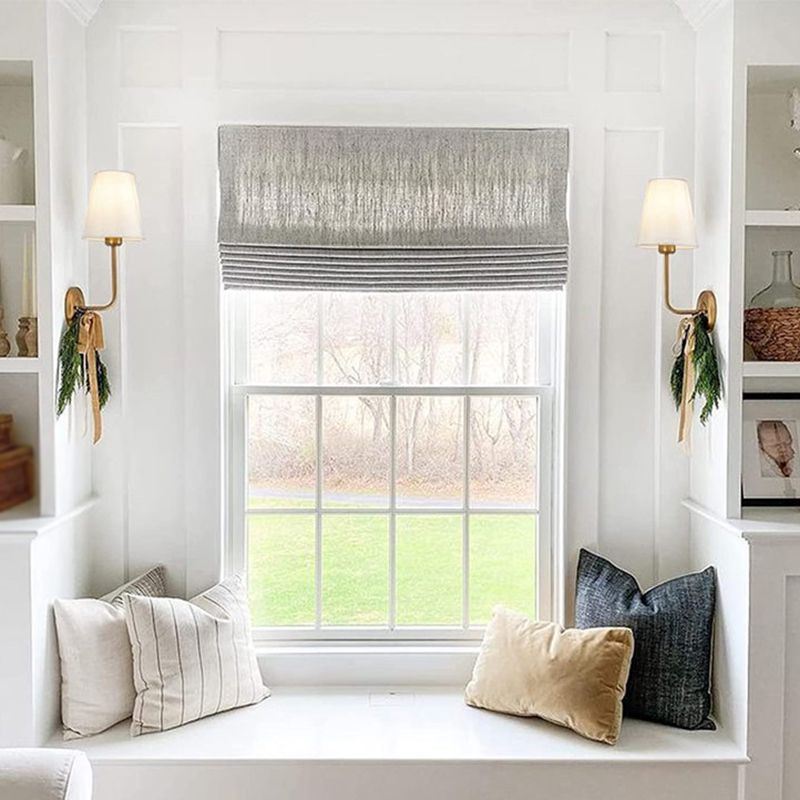 Modern Brass/Black Bathroom Vanity Light Metal Bath Bar with Fabric Shade