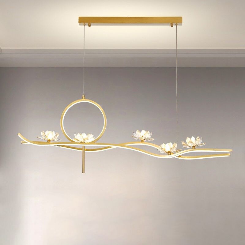 8 Light Linear Island Lighting Fixtures Contemporary Metal Island Pendants in Gold