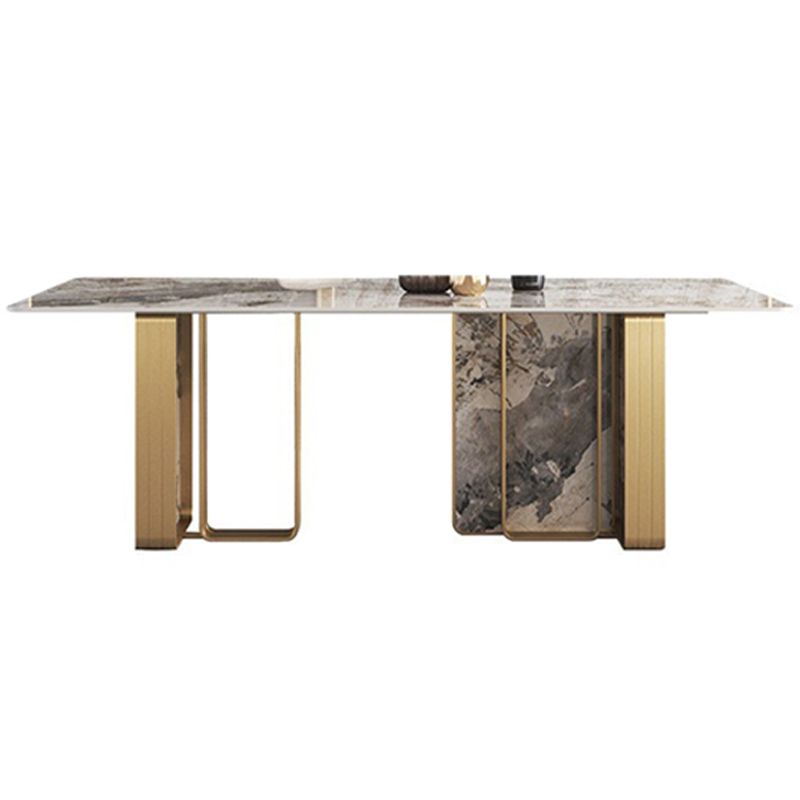 Modern Rectangle Double Pedestal Table Stainless Steel Base Dining Table