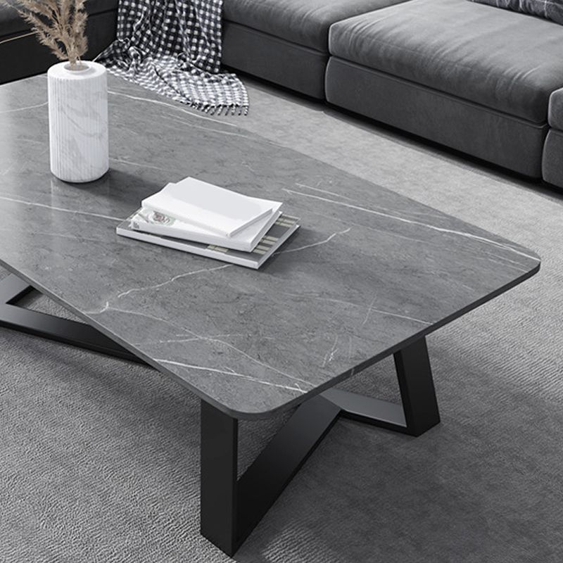 X-Base Coffee Cocktail Table Rectangle Coffee Table with Marble Top