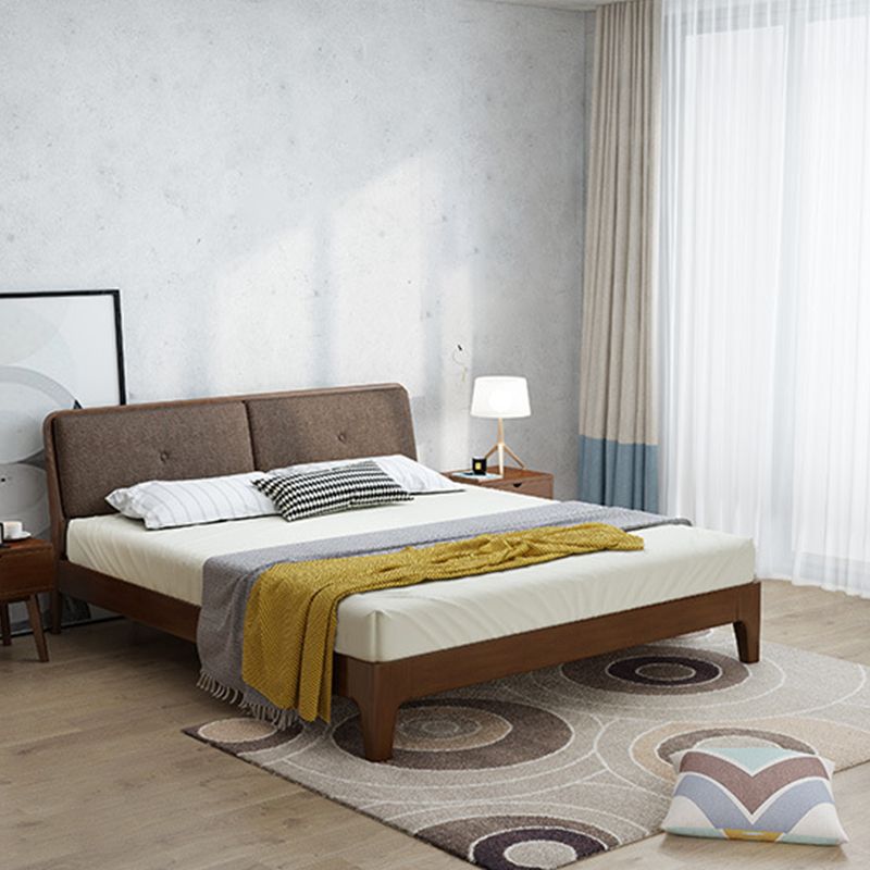 Modern Panel Bed Solid Wood Panel Standard Bed with Headboard