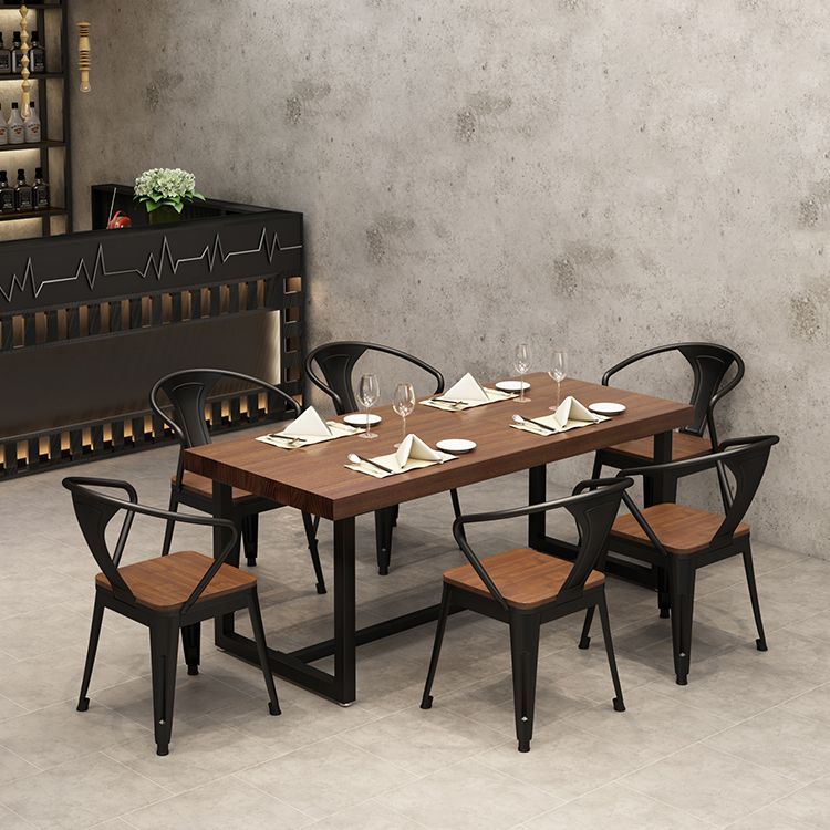 Solid Wood Fixed Dining Table Industrial Kitchen Table with Trestle Base