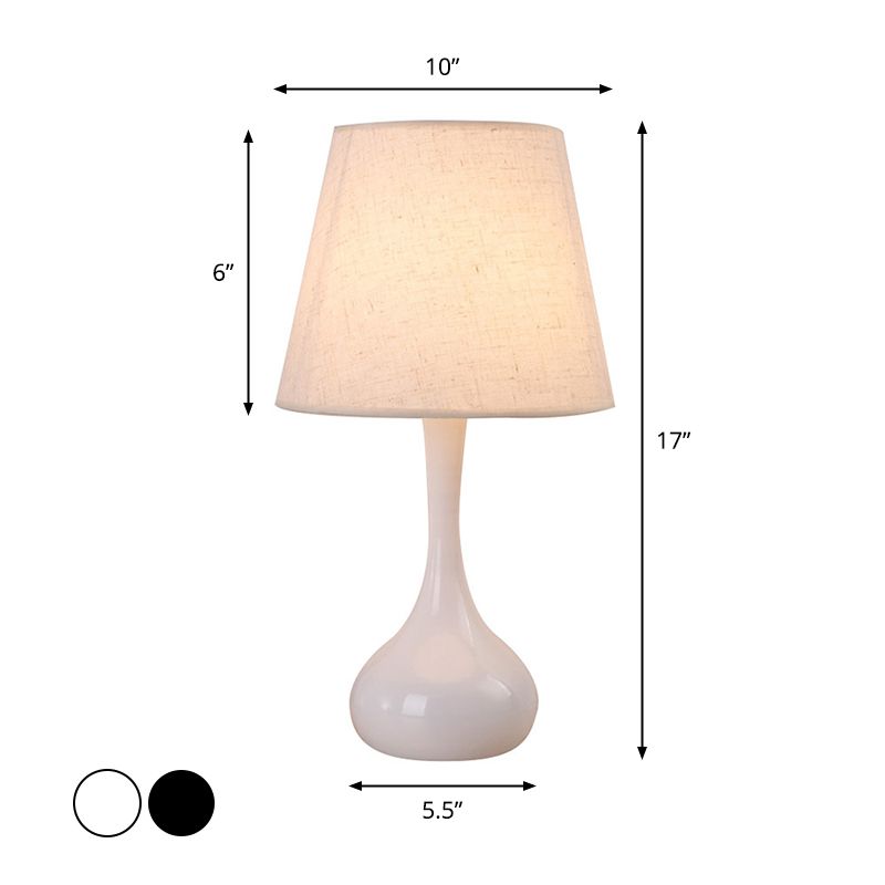 Nordic Empire Shade Night lampe Tissu à la lampe 1-Light Light Light avec cylindre / base de larme en noir / blanc